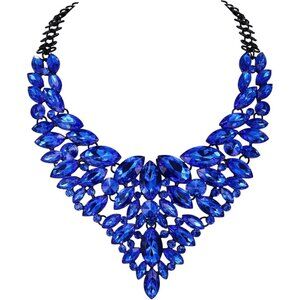 🆕 Women Blue Rhinestone Chunky Bib Collar Necklace Crystal Costume Jewelry Gift